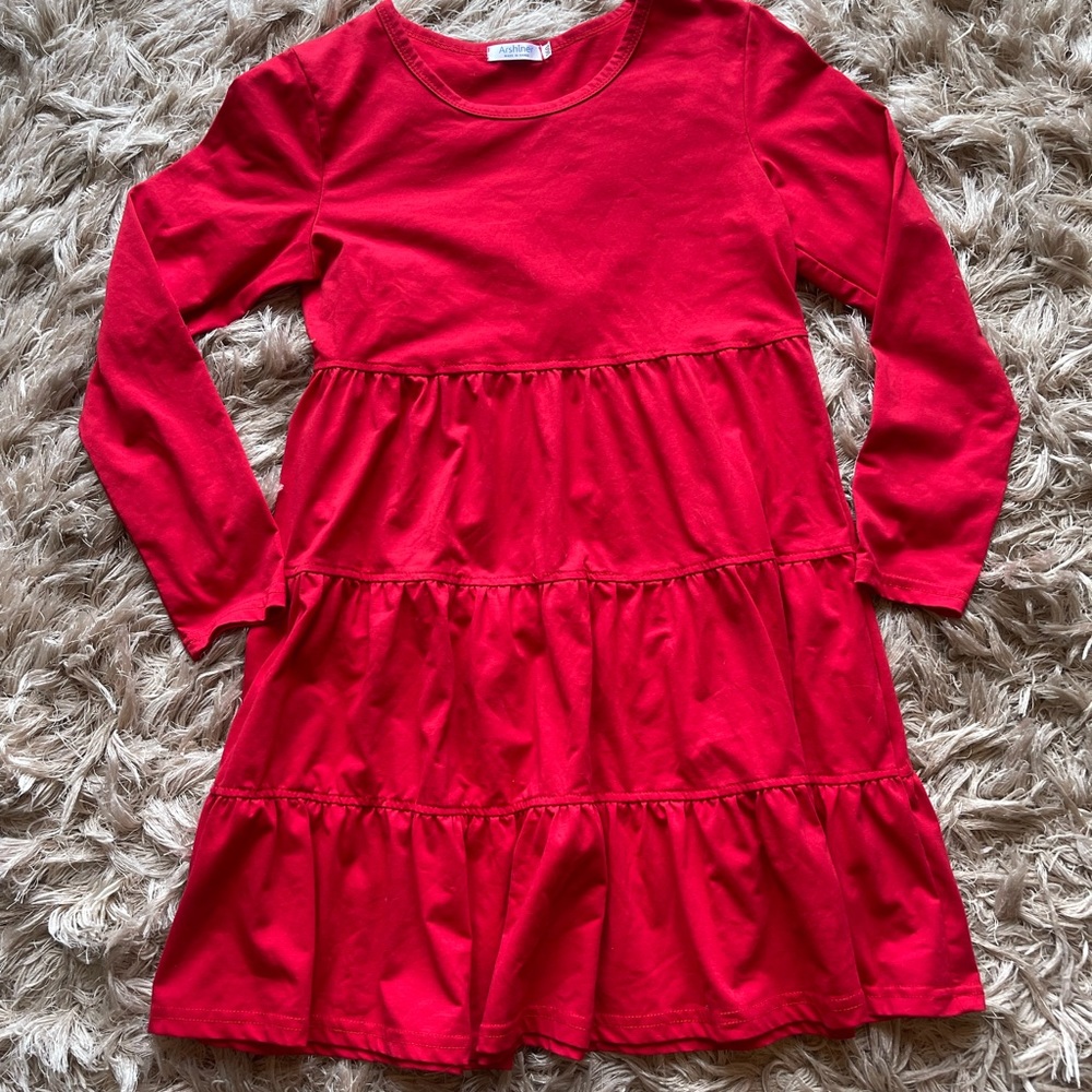 Girls Long Sleeved Red Dress